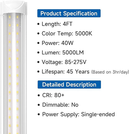 SHINESTAR 4FT Led Shop Lights, 40W 5000LM 5000K LED Shop Light Super Bright 75% Energy-Saving Linkable T8 Light Tube Integrated Fixture for Workshop Garage Basement, 10 Pack