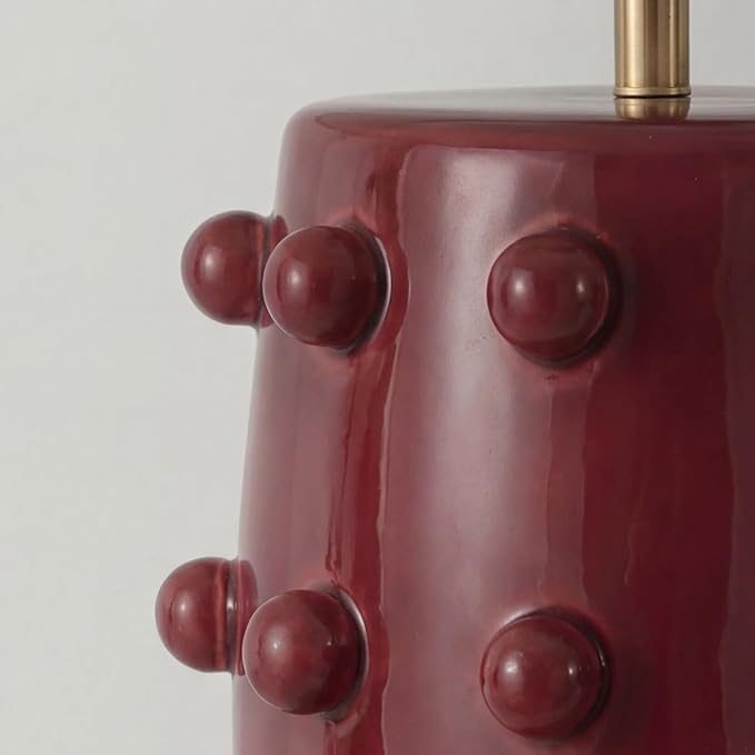 Modern Ceramic Linden Table Lamp - 30" White Ball Farmhouse Design, Classic Nightstand Large Linden Lamp Tapered Drum Shade for Living Room, Bedroom, Office, and Home （Wine Red）