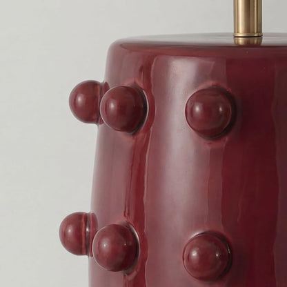 Modern Ceramic Linden Table Lamp - 30" White Ball Farmhouse Design, Classic Nightstand Large Linden Lamp Tapered Drum Shade for Living Room, Bedroom, Office, and Home （Wine Red）