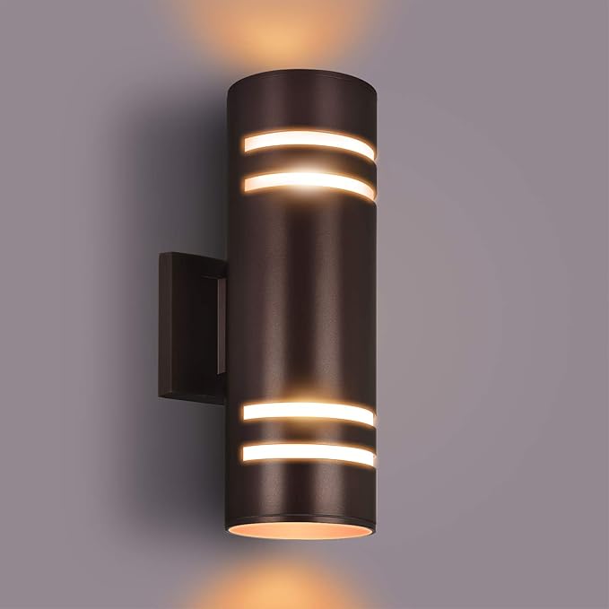 Outdoor Wall Lights Exterior, Modern Outside Sconce Wall Lighting, Exterior Light Fixture Wall Mount Oil Bronze Cylinder, Up Down Outdoor Lights for Garage, House, Porch 1 Pack