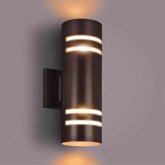 Outdoor Wall Lights Exterior, Modern Outside Sconce Wall Lighting, Exterior Light Fixture Wall Mount Oil Bronze Cylinder, Up Down Outdoor Lights for Garage, House, Porch 1 Pack