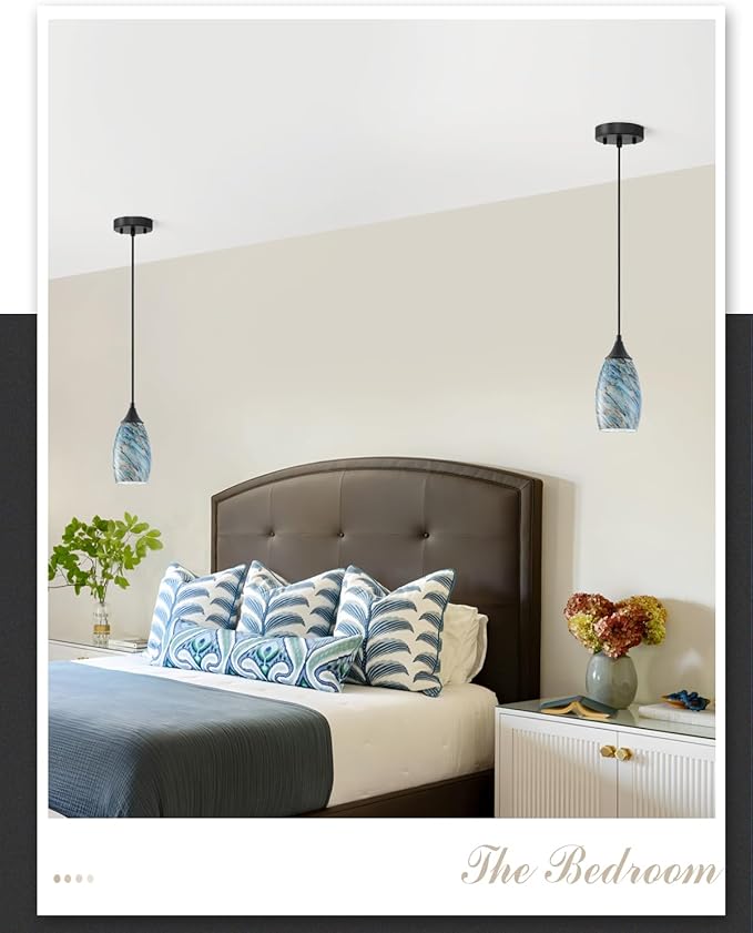 ANYLOVE Vintage Art Blue Pebble Pendant Lighting,3-Pack Hand Glass Hanging Light Fixture,Adjustable Cord for Kitchen,Hallway,Dining Room