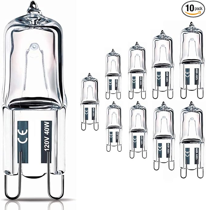 T4 JD Halogen Bulbs - 10 Pack, 40W, 120V, G9 Base, Dimmable, Warm White, 520LM, CRI100, Long Lasting, for Cabinet Lights