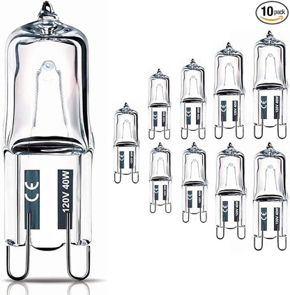 T4 JD Halogen Bulbs - 10 Pack, 40W, 120V, G9 Base, Dimmable, Warm White, 520LM, CRI100, Long Lasting, for Cabinet Lights
