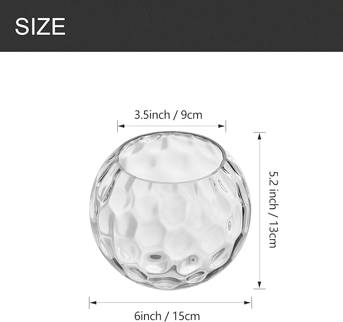 3 Pack Fixture Replacement Globe Shade, 6 Inch Diameter, E26 Base 1-5/8 Inch Fitter, Glass Globe Lampshade Cover for Pendant Wall Sconce Chandelier Vanity Light (3 Pack 6 Inch Clear Hammered Glass)