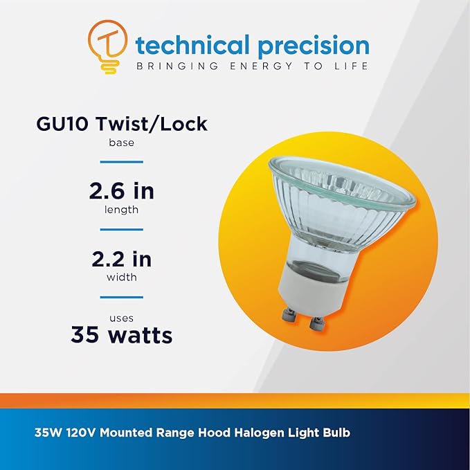 Technical Precision Replacement for Cavaliere Island Mounted Range Hood Bulb Light Bulb Halogen 35W 120V with GU10 Twist & Lock Base - MR16 GU10 35W - 1 Pack
