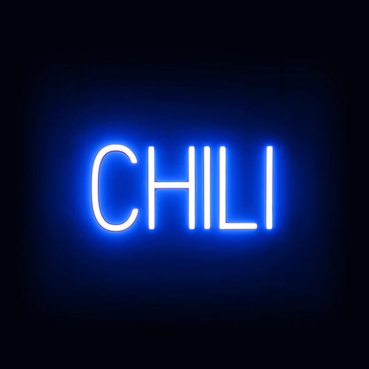 SpellBrite CHILI Sign | Restaurant-Related Sign with Neon Look, Blue LED Light | 15.0" x 6.3"