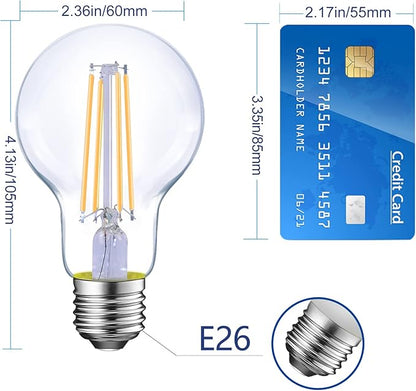 Energetic Dimmable LED Filament Light Bulbs, 8W, 60 Watt Equivalent, Warm White 3000K, Classic Clear Glass, A19 LED Light Bulb, 6 Pack