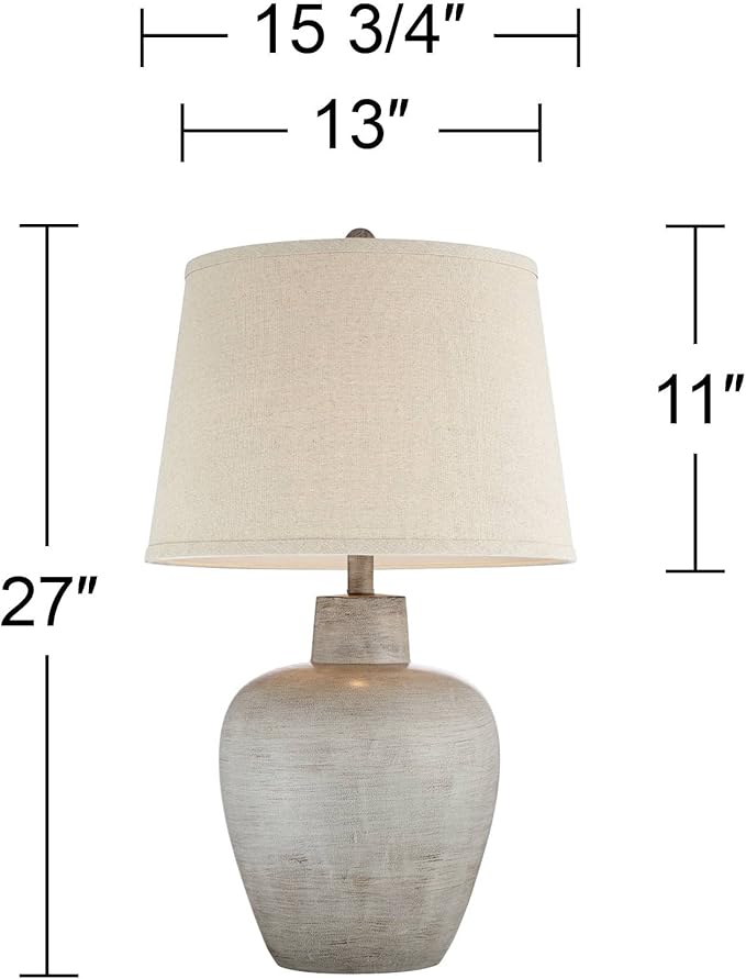 Regency Hill Glenn Rustic Country Cottage Style Table Lamps 27" Tall Set of 2 Southwest Urn Neutral Fabric Drum Shade Decor for Living Room Bedroom House Bedside Nightstand Home Office