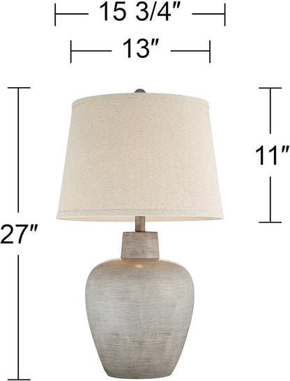 Regency Hill Glenn Rustic Country Cottage Style Table Lamps 27" Tall Set of 2 Southwest Urn Neutral Fabric Drum Shade Decor for Living Room Bedroom House Bedside Nightstand Home Office