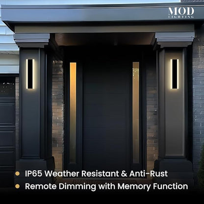 𝗠𝗢𝗗 𝗟𝗜𝗚𝗛𝗧𝗜𝗡𝗚 Haylen | Waterproof Outdoor Wall Light, LED Dimmable with Remote 3000K-6000K, Long Outdoor Porch Lights, Wired Lighting Fixture, Patio Exterior Wall Sconce, 2-Pack (Black, 12")