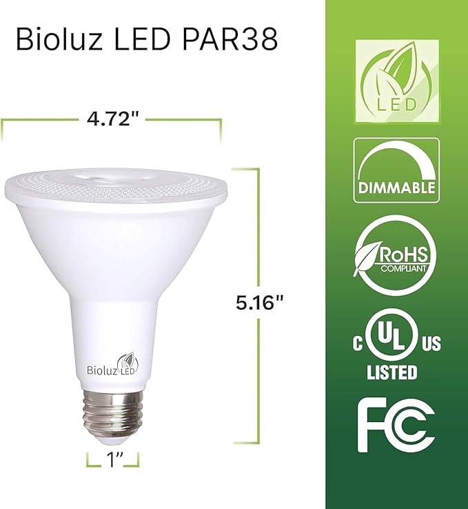 Bioluz LED 4 Pack PAR38 LED Light Bulb 90W Equivalent Using 13W 3000K Soft White 1050 Lumens E26 Base Dimmable Flood Light Bulbs Indoor/Outdoor UL Listed FCC RoAS Compliant High Efficacy LED Bulbs