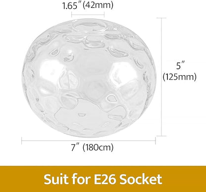 7" Glass Shade Replacement for E26 Pendant Lights, Clear Transparent Globe Lampshade for Desk Table Floor Lamp, Pendant, Wall Sconce, Dia 7", Height 5", Fitter 1.65"