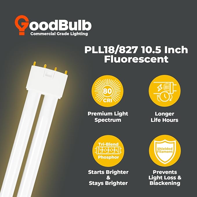 GoodBulb PLL18/827 | 18W 8.9" Twin Tube Compact Fluorescent Light Bulb | 4-pin 2G11 Base 2700K Soft White 1050 Lumen | 36000 Hour Long Life Biax | Pack of 10