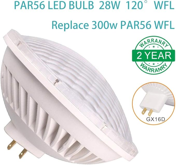 BAOMING Par56 LED Bulb Dimmable 28W Soft Warm White (2700~3000K) 120V GX16D Base, 120° Wide Flood Light, Replacement 300W MFL Par56 Halogen Light