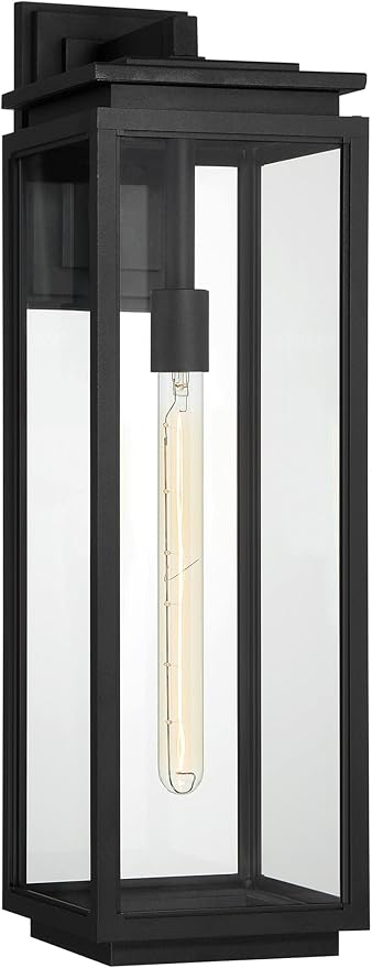 Possini Euro Design Atkins 24" High Modern Outdoor Wall Light Fixture Mount Porch House Exterior Outside Lantern Edison Bulb Weatherproof Matte Black Die Cast Metal Clear Glass Shade Front Door