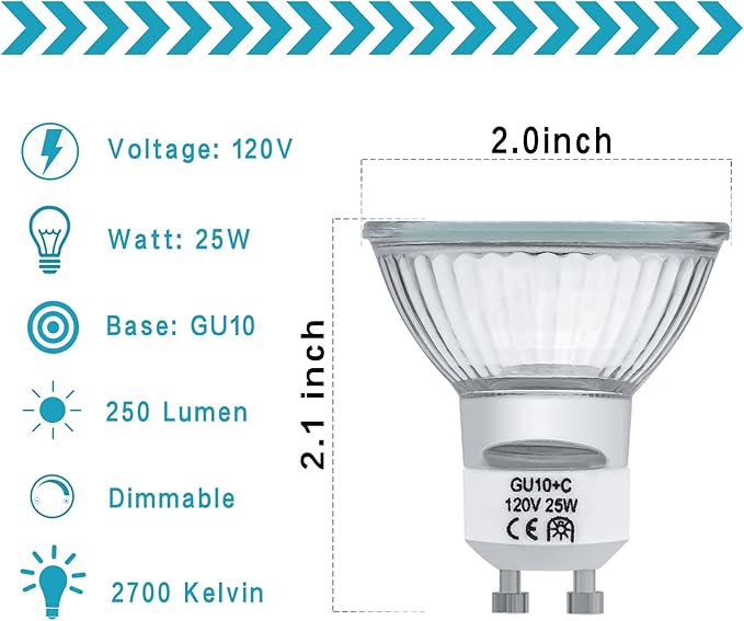 Halogen Bulb 25W GU10 120V NP5 Replacement Bulb for Candle Warmer, Scent Wax Burner MR16 JDR Dimmable, Warm White 2700K,Pack of 6