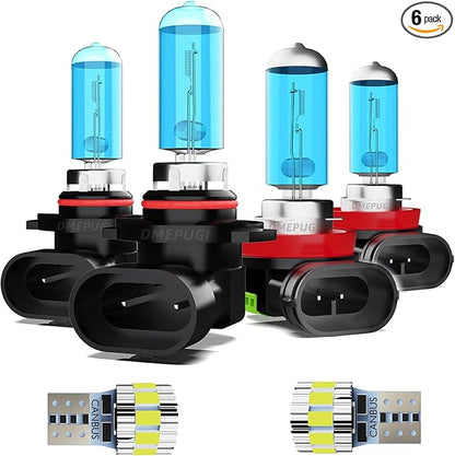 Light Bulbs Compatible with Nissan Maxima 2007, High Performance Halogen Headlight Bulb And License Plate Lights Combo, 9012 H11 High Low Beam Fog Lights, 6000K White Light, Pack of 6