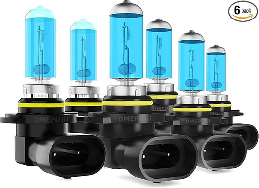 Compatible With Toyota Corolla 2005-2008 Halogen Headlight Bulbs, 9005/HB3/H10 High Beam + 9006/HB4 Low Beams + 9006 Fog Lights,Plug N Play, 6 Pack