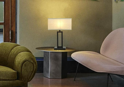 Yosoan Linen Fabric Beige Indoor Table Lamp Bedside Nightstand Desk Lamp, Dimmable On Off Switch Black 65.8" Power Cord Cutout Rectangular Shade for Bedroom Hotel Study(Linen)