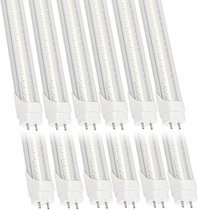 12-Pack 6FT T8 LED Tube Light Bulb 40W G13 Bi-Pin Cap with 6000K Cool White Dual-Row LEDs T8 T10 T12 Fluorescent Light Bulbs Replacement 6 Foot Shop Lights
