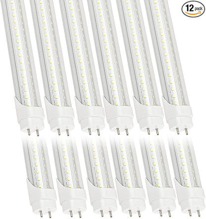12 Pack 4FT T8 LED Tube Light 40W G13 Bi-Pin Cap 6000K Cool White with Dual Row LEDs T8 T10 T12 Fluorescent Light Bulbs Replacement 4 Foot Shop Lights, Dual-End Powered