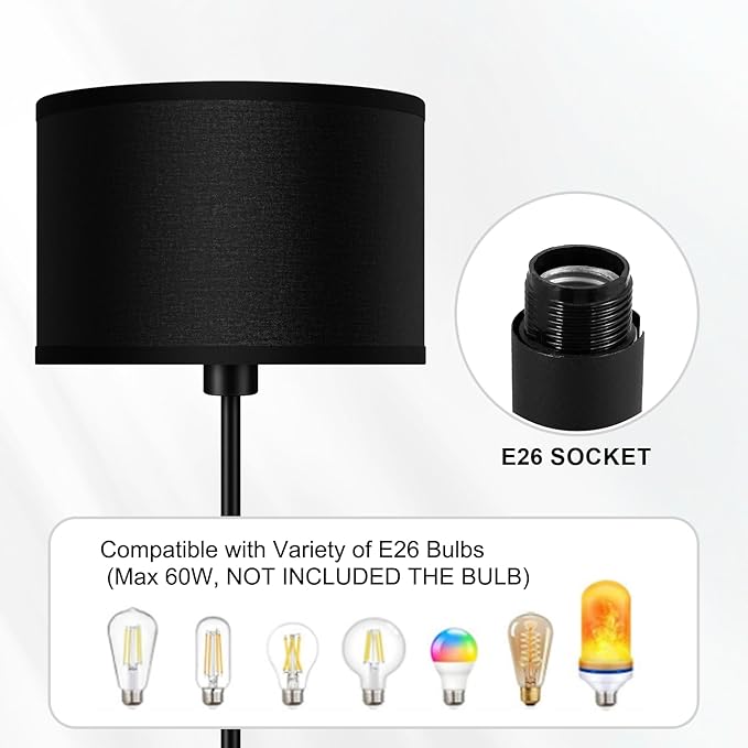 Floor Lamps for Living Room, Modern Standing Lamp, Black Lamp Shades, Foot Switch, Simple Pole Lamps Corner Lamp for Bedroom,Office, Living Room, Den, Bright Reading Floor Lamp(Without Bulb)