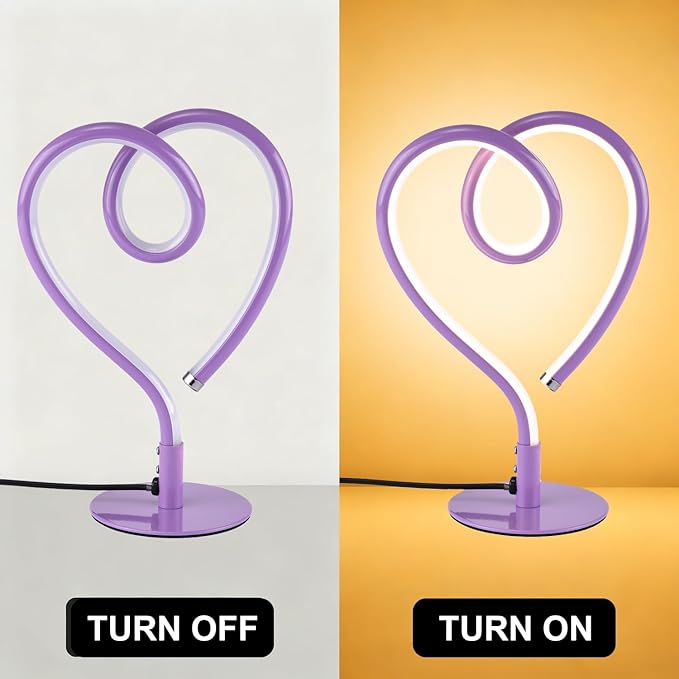 Purple Desk Lamp – 3CCT 2700K 4000K 6500K Stepless Dimmable Heart Lamp, Touch Control Aluminum Table Light with USB Adapter for Bedroom,Bedside,Nightstand