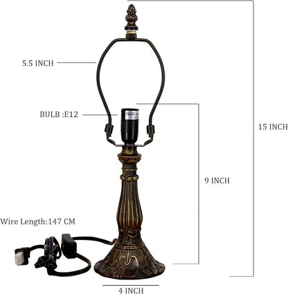 Table Lamp Base Replacement Only, Wide 4 Height 15 Inch, Fit for 6, 8, 10 Inch Tiffany Style Stained Glass Lampshade, Dark Bronze Finish,Resin, Push Switch On Cord(B (W4H15 Inch))
