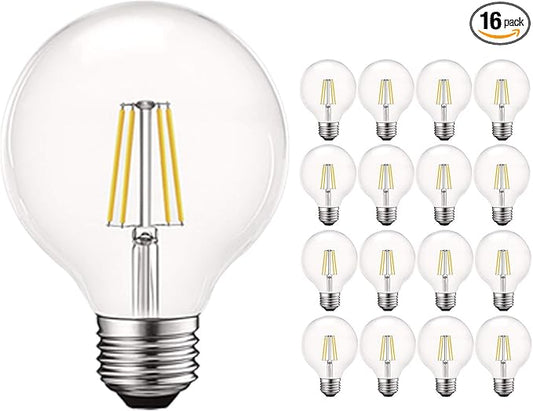 LUXRITE Vintage G25 LED Globe Light Bulbs 60W Equivalent, 550 Lumens, 5000K Bright White, Dimmable Round Edison Bulb 5W, Clear Glass, LED Filament Bulb, E26 Standard Base (16 Pack)