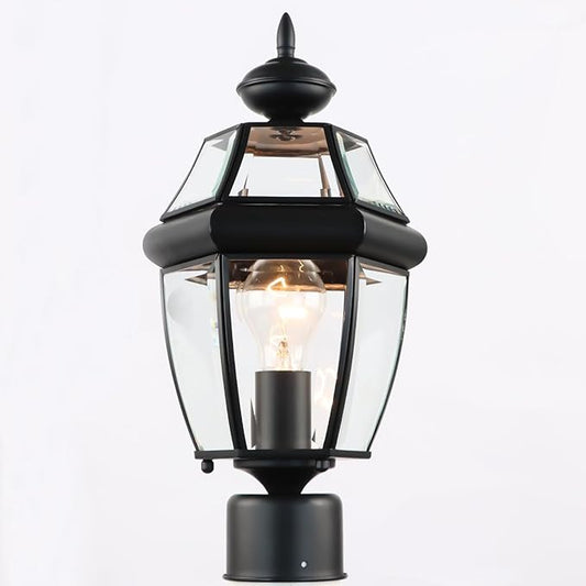 Kalium Outdoor Post Lights, 15" Lamp Post Light Fixture Waterproof Aluminum Housing with Glass, E26 Base Matte Black Lamp Posts Outdoor Lighting for Garden Patio Pathway Walkway （Pole not Included）