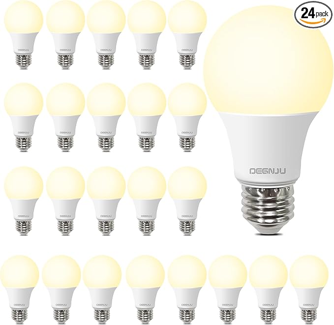 A19 LED Light Bulbs, 60 Watt Equivalent LED Bulb, 2700K Soft White 800Lumen Light Bulb 8W, Non-Dimmable Lighting E26 Base, CRI 80+, 15000+ Hours Lifespan, Pack of 24