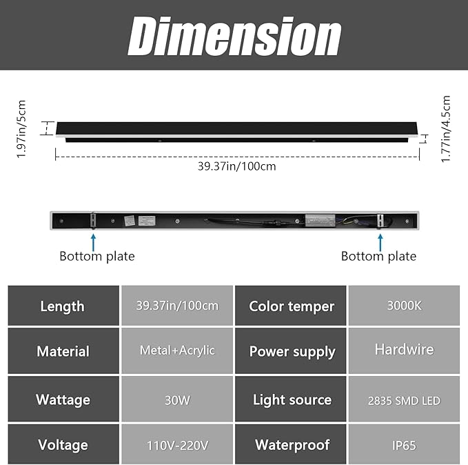 2 Pack 40inch Long Outdoor LED Wall Lights 30W Black 3000K Warm White Porch Lights Acrylic Waterproof IP65 Exterior Wall Light Fixtures for House Patio Porch Courtyard