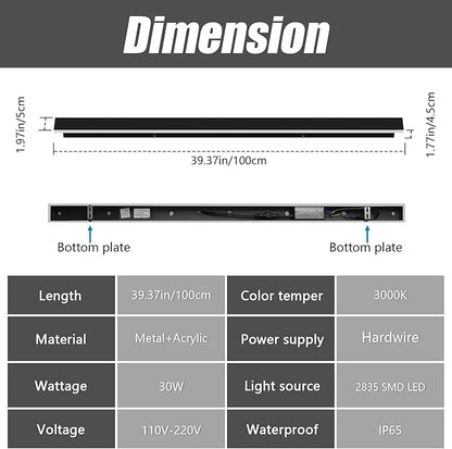 2 Pack 40inch Long Outdoor LED Wall Lights 30W Black 3000K Warm White Porch Lights Acrylic Waterproof IP65 Exterior Wall Light Fixtures for House Patio Porch Courtyard