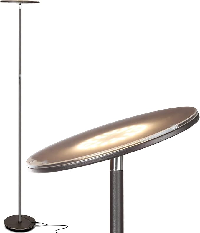 Brightech Sky Flux Dimmable LED Floor Lamp – Super Bright Floor Lamp with 3 Light Modes for Living Room, Office – Torchiere Standing Touch-Lamp, Tall Torch Lamp for Bedroom & Reading - Bronze