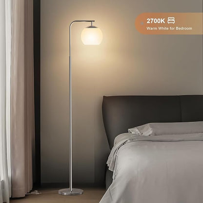Modern Floor Lamps with Globe Shade, 3 Color Temperatures & Foot Switch, Mid Century Standing Lamp Tall for Bedroom, Living Room, Office, Silver
