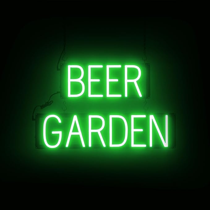 SpellBrite BEER GARDEN Sign | Location-Related Sign with Neon Look, Green LED Light Source | 24.6" x 15.0"