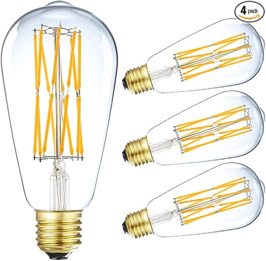 Leools Vintage LED Edison Bulb Dimmable 15W,Equivalent 120W, Antique Style ST64 LED Filament Bulbs,1300 Lumen,2700K Soft Warm White, E26 Base,4 Pack.