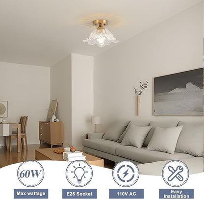 Semi Flush Mount Ceiling Light,Vintage Lights Fixture E26,Transparent Glass Light Fixtures 11" for Kitchen Bedroom Hallway Dining Room,Bulb Included