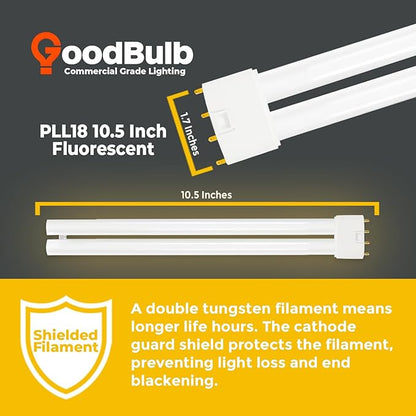 GoodBulb PLL18/827 | 18W 8.9" Twin Tube Compact Fluorescent Light Bulb | 4-pin 2G11 Base 2700K Soft White 1050 Lumen | 36000 Hour Long Life Biax | Pack of 10
