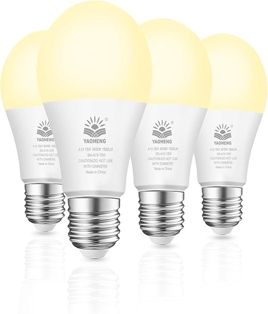 A19 LED Light Bulb, 100 Watt Equivalent LED Bulbs, 3000K Warm White, 1500 Lumens, Standard E26 Base, Non-Dimmable, 15W Super Bright Light Bulbs for Home, Office Lamp, ETL Listed(4-Pack)