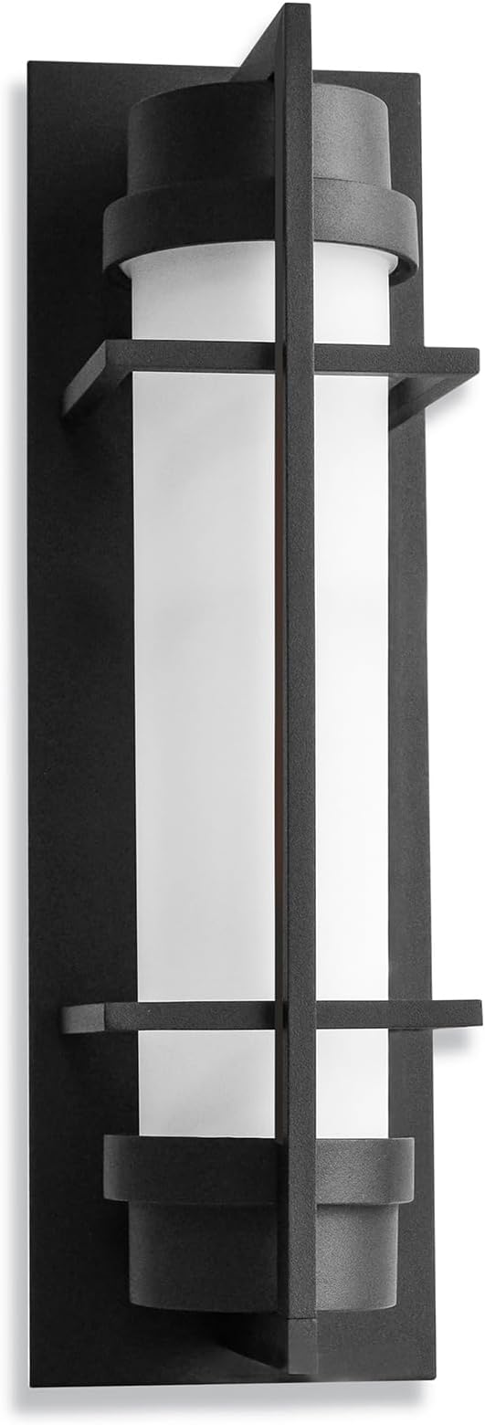 ALVIME Outdoor Wall Sconce, 15 inch Matte Black Exterior Lighting Fixtures, Waterproof Modern Outdoor Wall Light, Outside Sconce Lights for House, Entryway, Patio, Garage, E26 Base&Etched Opal Glass