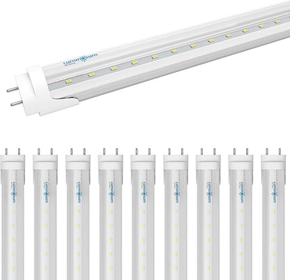 T8 LED Tube Light Bulbs 4 Foot 20W 40W Equivalent, 5000K Daylight 2000LM, T8 T10 T12 Fluorescent Replacement, Dual-end Powered Ballast Bypass, Clear Cover ETL Listed for Shop, 10-Pack