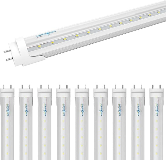 T8 LED Tube Light Bulbs 4 Foot 20W 40W Equivalent, 5000K Daylight 2000LM, T8 T10 T12 Fluorescent Replacement, Dual-end Powered Ballast Bypass, Clear Cover ETL Listed for Shop, 10-Pack