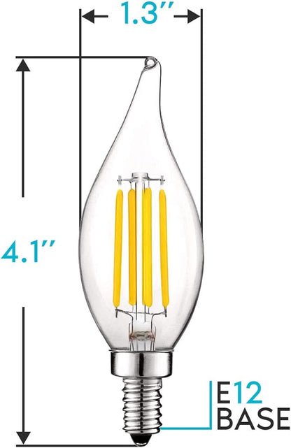 LUXRITE Vintage Candelabra LED Bulb 60W Equivalent, 550 Lumens, 4000K Cool White, Chandelier Light Bulbs 5W, Dimmable, Flame Tip Clear Glass, Filament Candle Bulbs, E12 Base (6 Pack)