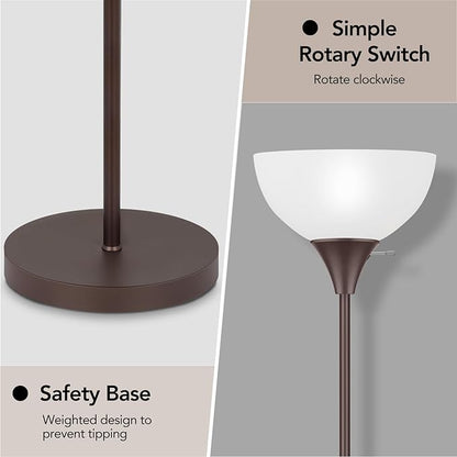 Floor Lamp, LED Standing Lamps with White Plastic Shade, Corner Floor Lights for Living Room Bedroom, Rotary Switch, Bulb not Included, Brown
