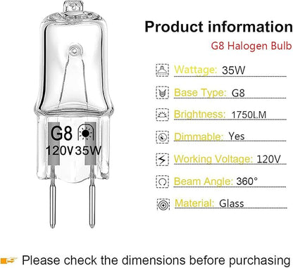 Halogen G8 Light Bulb 35W 120V T4 JCD Type Bi-Pin Base (12 Pack) Dimmable for Under Cabinet Puck Lighting, Warm White 2700K