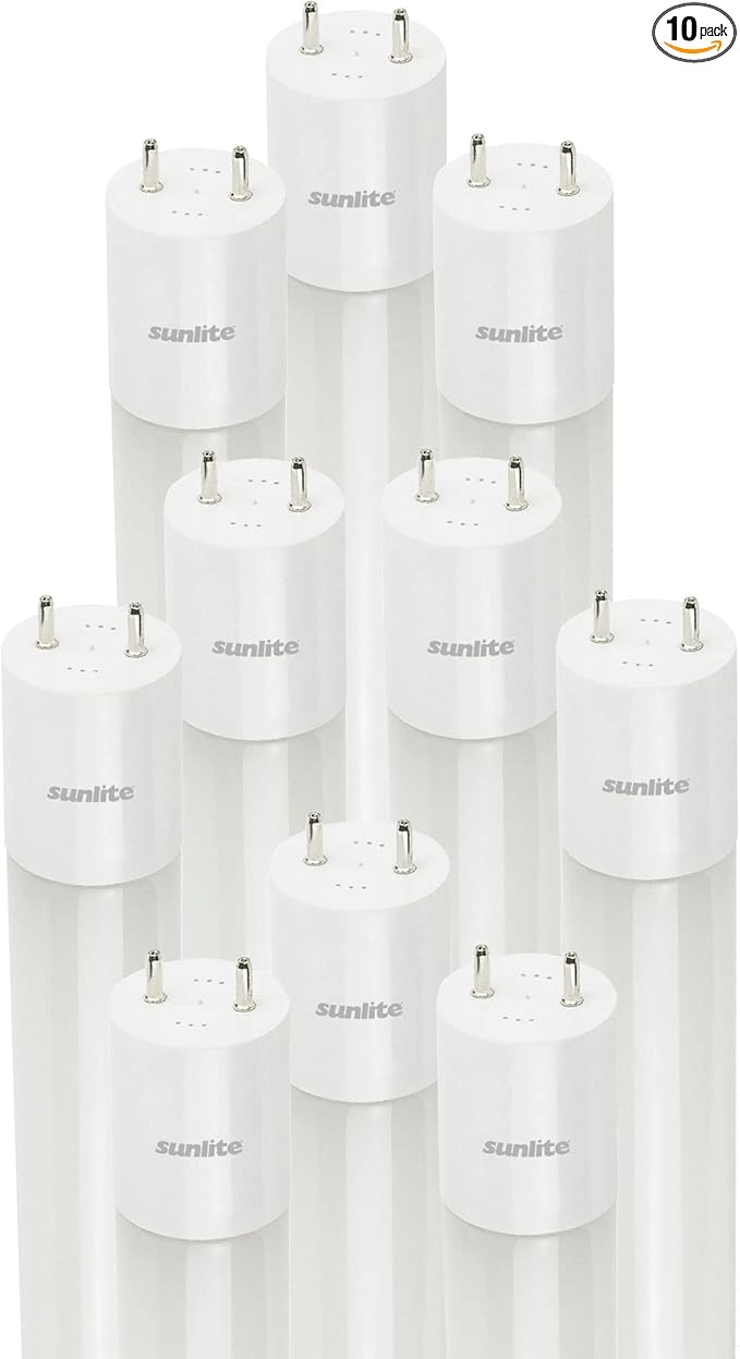 Sunlite 41004 LED T8 Ballast Bypass Light Tube (Type B) 2 Foot, 9W (F17T8 Equal), 1100 Lm, Medium G13 Base, Dual End Connection, Frosted, DLC & UL Listed, 3000K Warm White, 10 Count