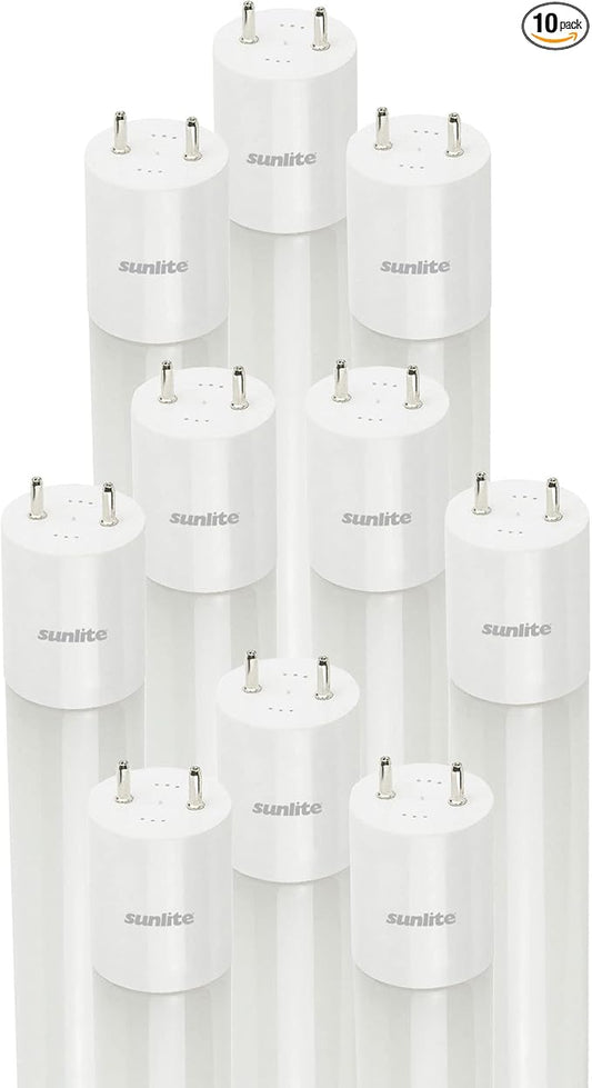 Sunlite 41004 LED T8 Ballast Bypass Light Tube (Type B) 2 Foot, 9W (F17T8 Equal), 1100 Lm, Medium G13 Base, Dual End Connection, Frosted, DLC & UL Listed, 3000K Warm White, 10 Count