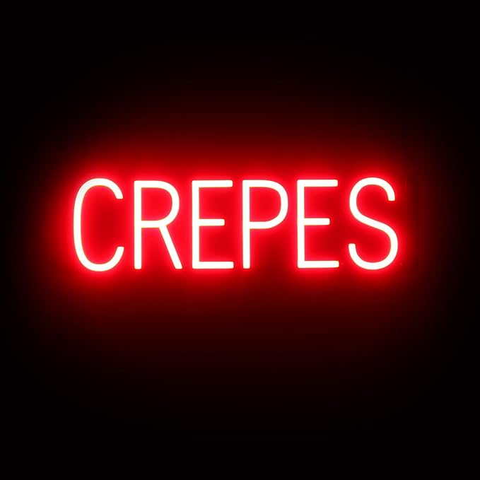 SpellBrite CREPES Sign | Restaurant-Related Sign with Neon Look, Red LED Light | 23.2" x 6.3"